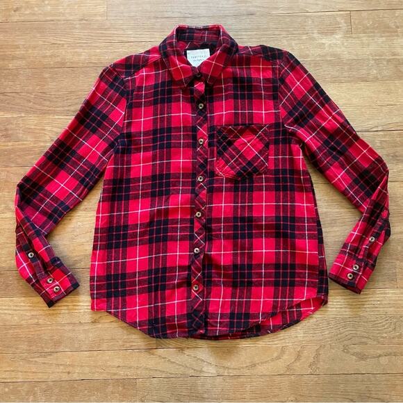 Forever 21 red and black long sleeve button down shirt top size small S 
b24 - Picture 1 of 4